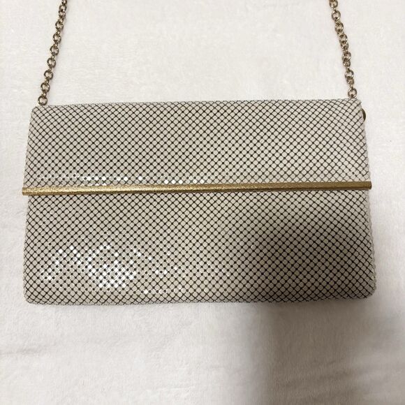 Vintage WHITING & DAVIS Champagne Gold Metallic Mesh Sequin Envelope Clutch - Picture 1 of 10